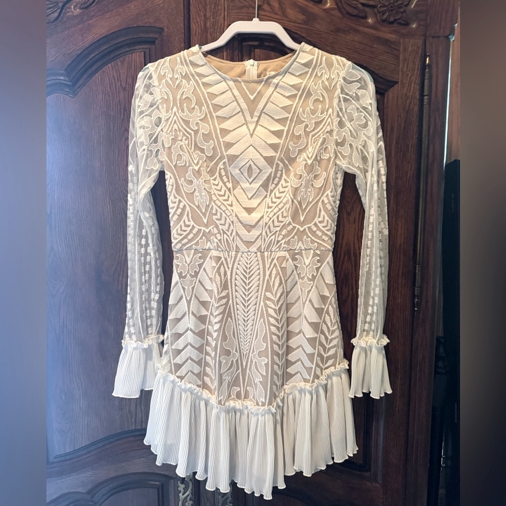 Cream Sheath Dress with Ruffled Bishop Sleeves